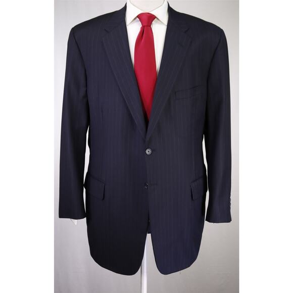H. Freeman & Son Navy Blue Chalkstripe 2-Btn Wool Suit Hand Tailored 46R - Picture 2 of 9